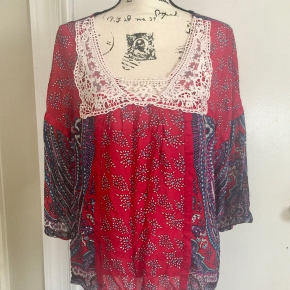 Bila Tops - BILA Sheer Peasant Boho Top XL